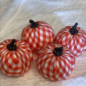 Set of Four Gingham Fabric Pumpkins mini like new